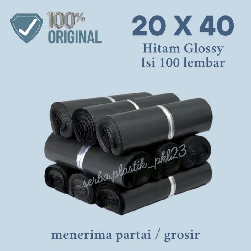 

Plastik Polymailer Hitam Glossy Ukuran 20X40 isi ( 100Pcs ) Plastik Packing Murah