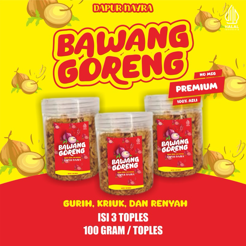 

Bawang Goreng Premium 100gram per toples, Jadi 300gram Untuk 3 Toples