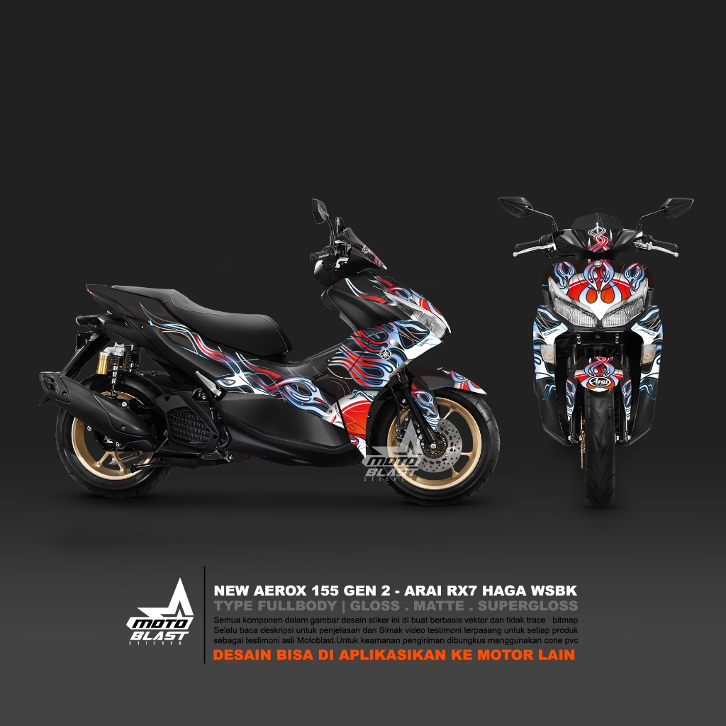 Decal stiker Yamaha New Aerox 155 Gen 2 Tema Helm Arai RX7 Haga WSBK Fullbody Motoblast