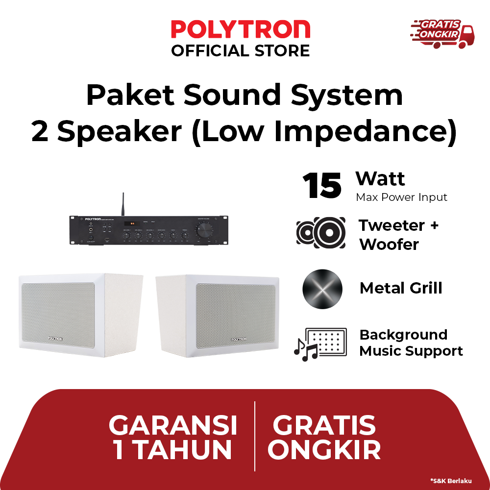 Polytron Sound System Sekolah Masjid Mushola Kantor (2 Wall Speaker)