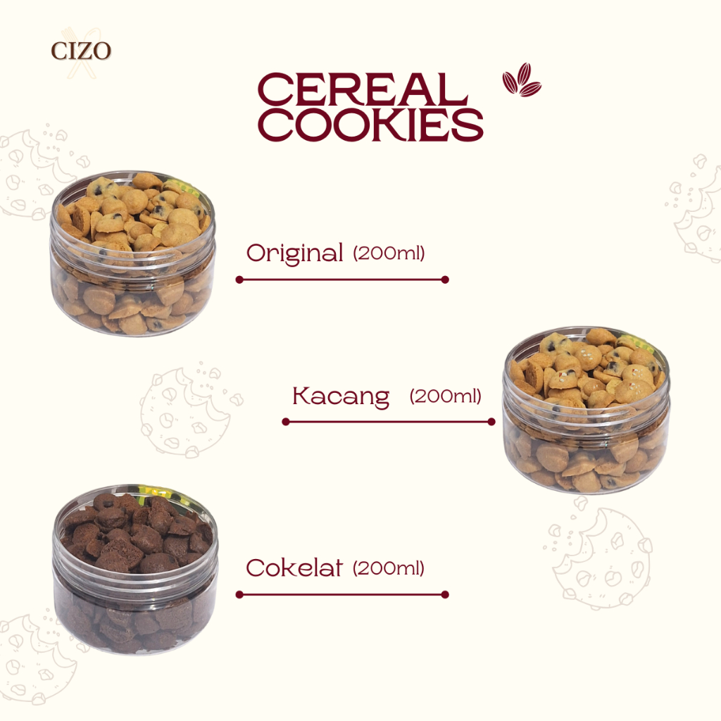 

CIZO - Cereal Cookies [200 ml] // Cookies // Kue Kering // Choco Chips // Cokelat // Matcha // Coklat // Red Velvet // Cemilan Manis // Cemilan // Cereal // Sereal // Cookies Jakarta // Enak // Makanan Ringan // Hampers // Hadiah // Hampers Murah // Kado