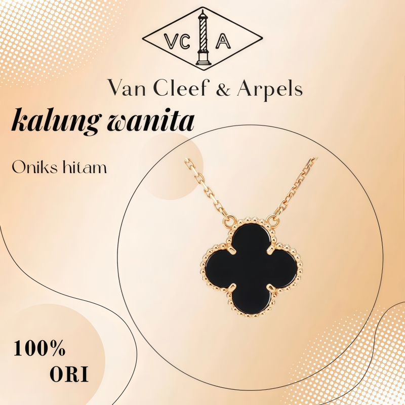 100%ORIVan Cleef & Arpels Alhambra Four Leaf Lucky Series Pendant Black Onyx/pirus Women's Necklace