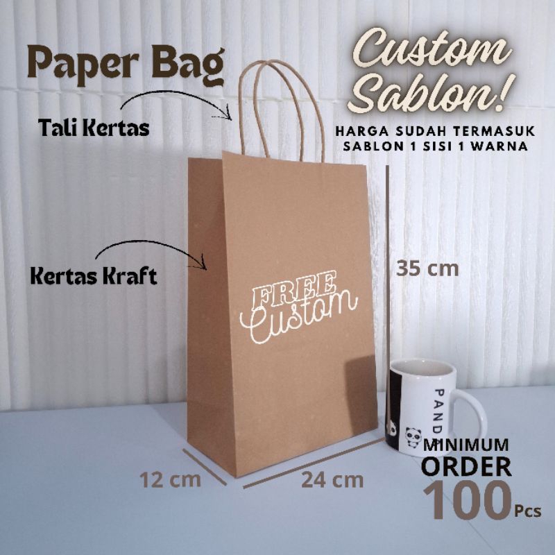

Paper Bag 24 × 12 × 35 Tas Kertas Kraft Coklat Tebal 150gsm Shopping Bag Custom Sablon