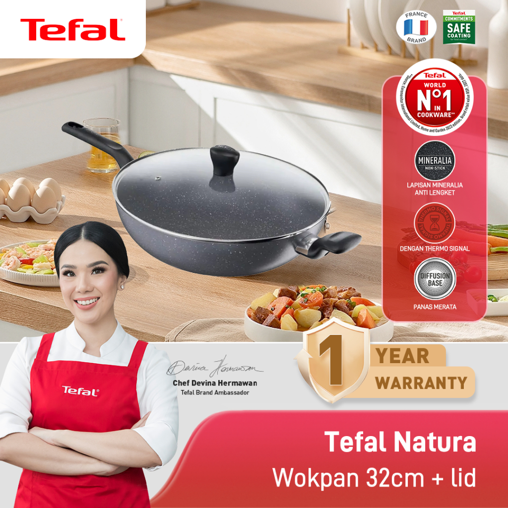 Tefal Natura Wokpan 32cm+ lid Wajan Anti Lengket
