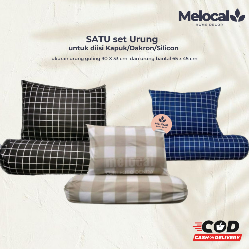 satu set sarung bantal dan sarung guling aesthetic kotak-kotak kain katun halus | ukuran sarung guli
