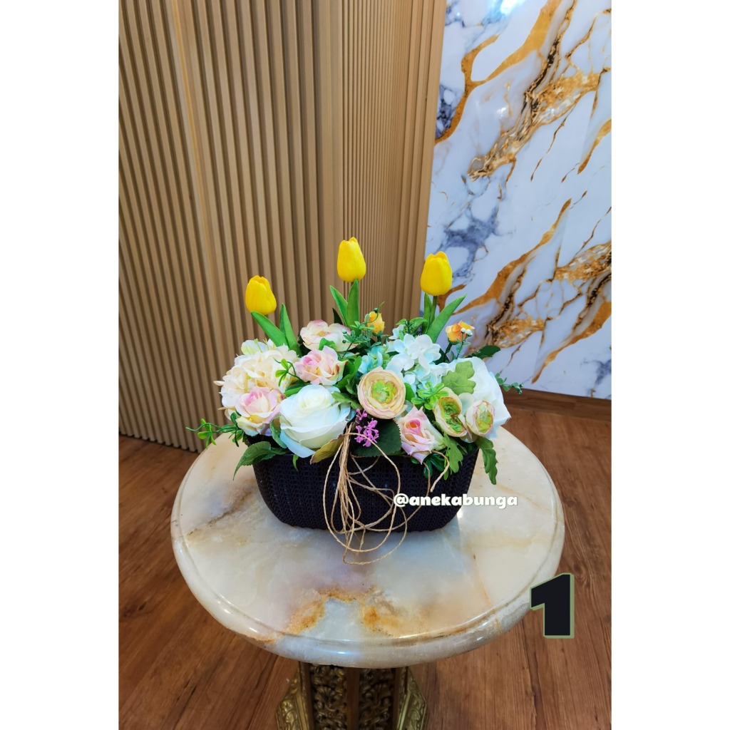 Rangkaian Bunga Plastik vase rotan vas hiasan dinding pot hias pajangan meja palsu imitasi tiruan Ka