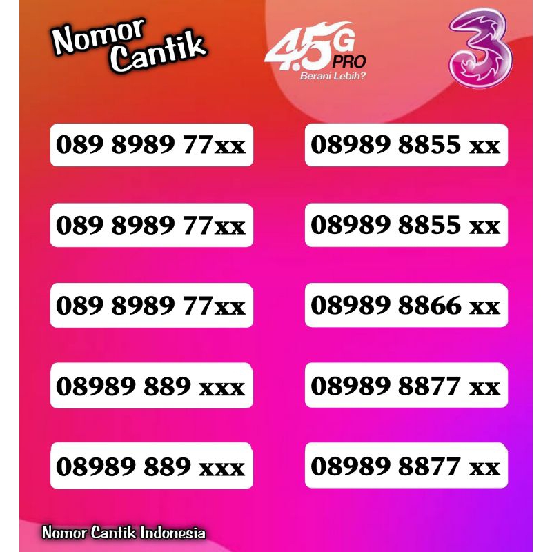 NOMOR CANTIK TRI 11 DIGIT - PERDANA CANTIK TRI - TRI CANTIK