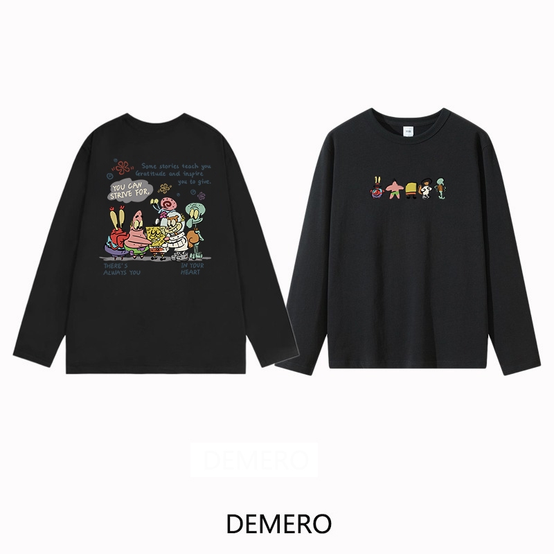 DEMERO Kaos longgar lengan panjang wanita Korea / motif kartun lucu / atasan longgar lengan panjang 