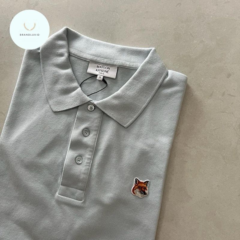 Maison kitsune fox head patch polo shirt in cirrus blue