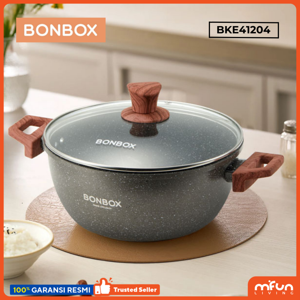 BONBOX Teflon Anti Lengket Dengan Penutup Multifungsi 24CM Black BKE41204
