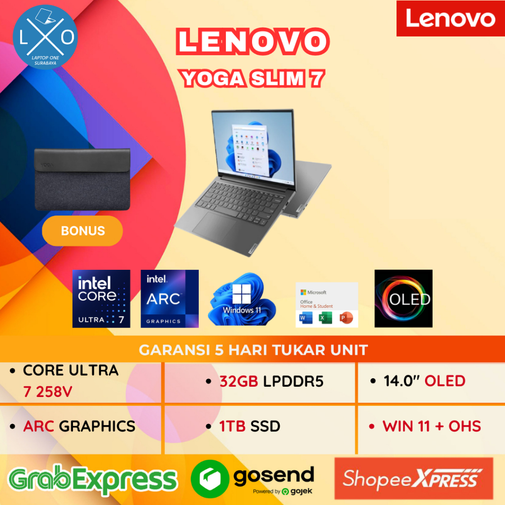 Laptop Lenovo Yoga OLED Ultra 7-258V 32GB 1TB 14" 2.8K 120Hz Windows 11 + OHS - Lenovo Yoga Slim 7