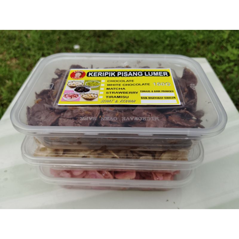 

Keripik pisang lumer rasa tiramisu, strawberry dan chocolate