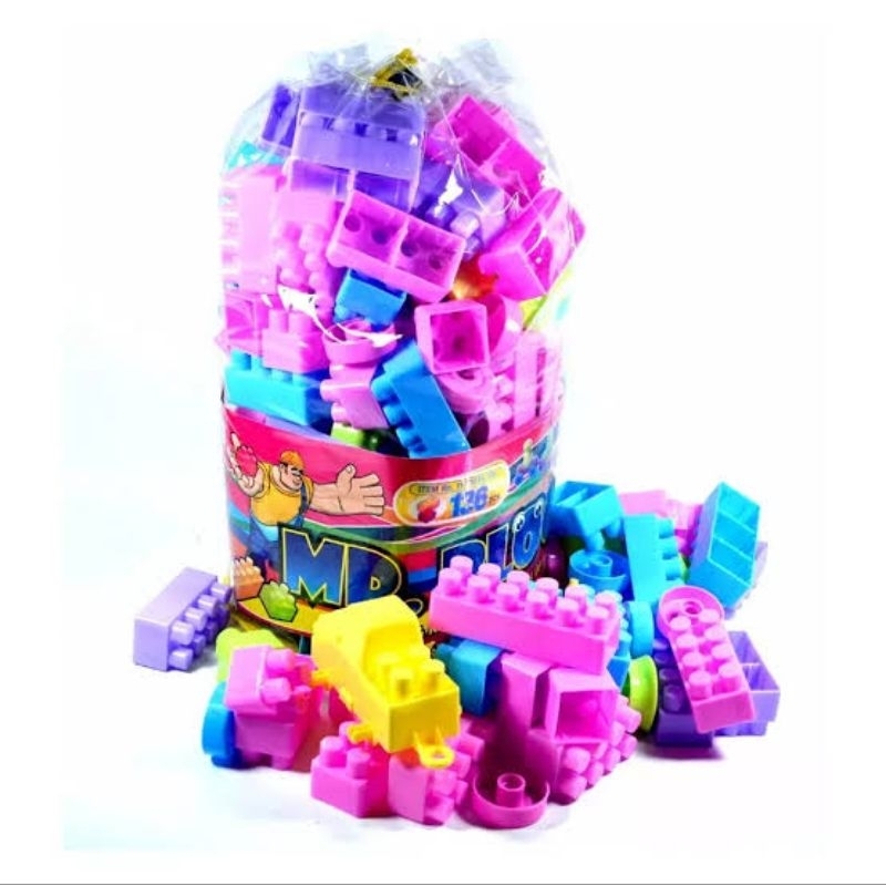 Mainan Anak  Block Susun Isi 136 Pcs - Mainan balok Besar 136Pcs - Mainan Edukasi Menyusun - Mainan 