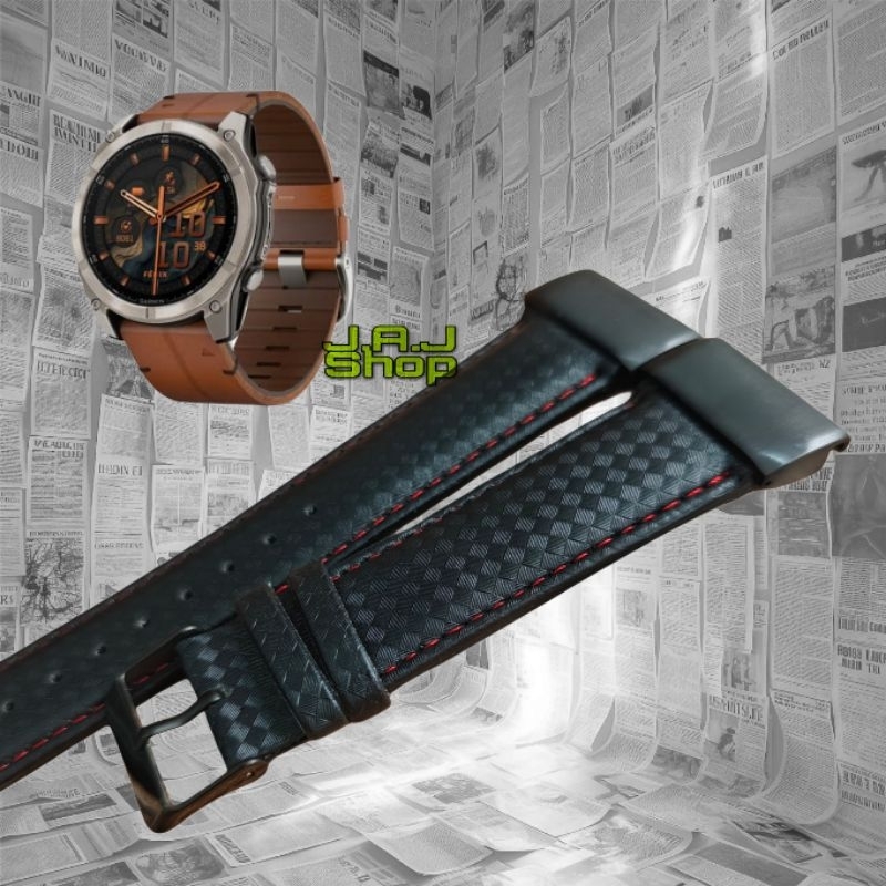 STRAP TALI JAM KULIT LEATHER CABON CARBON GENUINE ASLI WATCH BAND GARMIN FENIX 8 51MM 5X 6X 7X PRO S