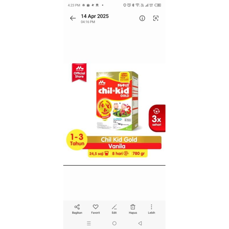 

Morinaga chilkid 780 gr untuk usia 1-3 tahun. exp jun 2026