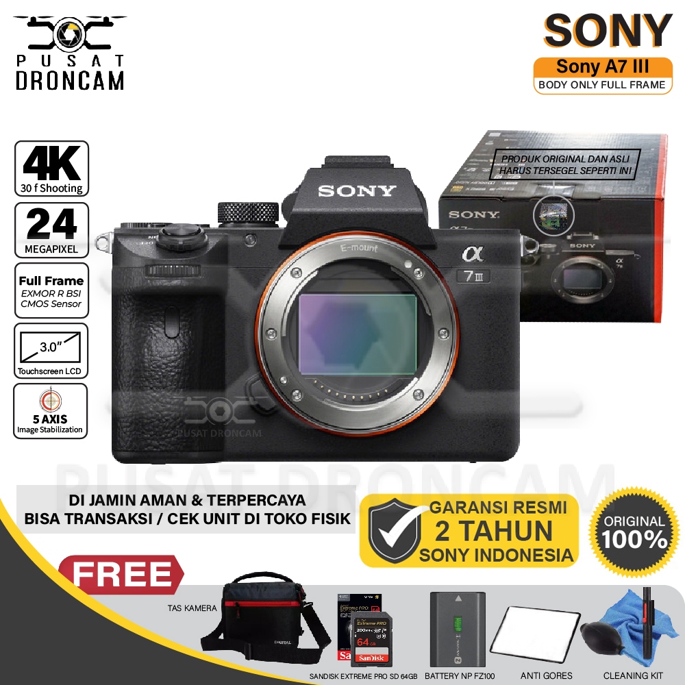 Sony ALPHA A7III - SONY A7 Mark III Body Only - Mirrorless Camera SONY A7M3 Original Resmi