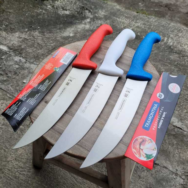 TRAMONTINA Pisau Sembelih Lengkung 8 inchi / 20 cm Butcher Knife Cimeter 24610/018 Red Handle Origin