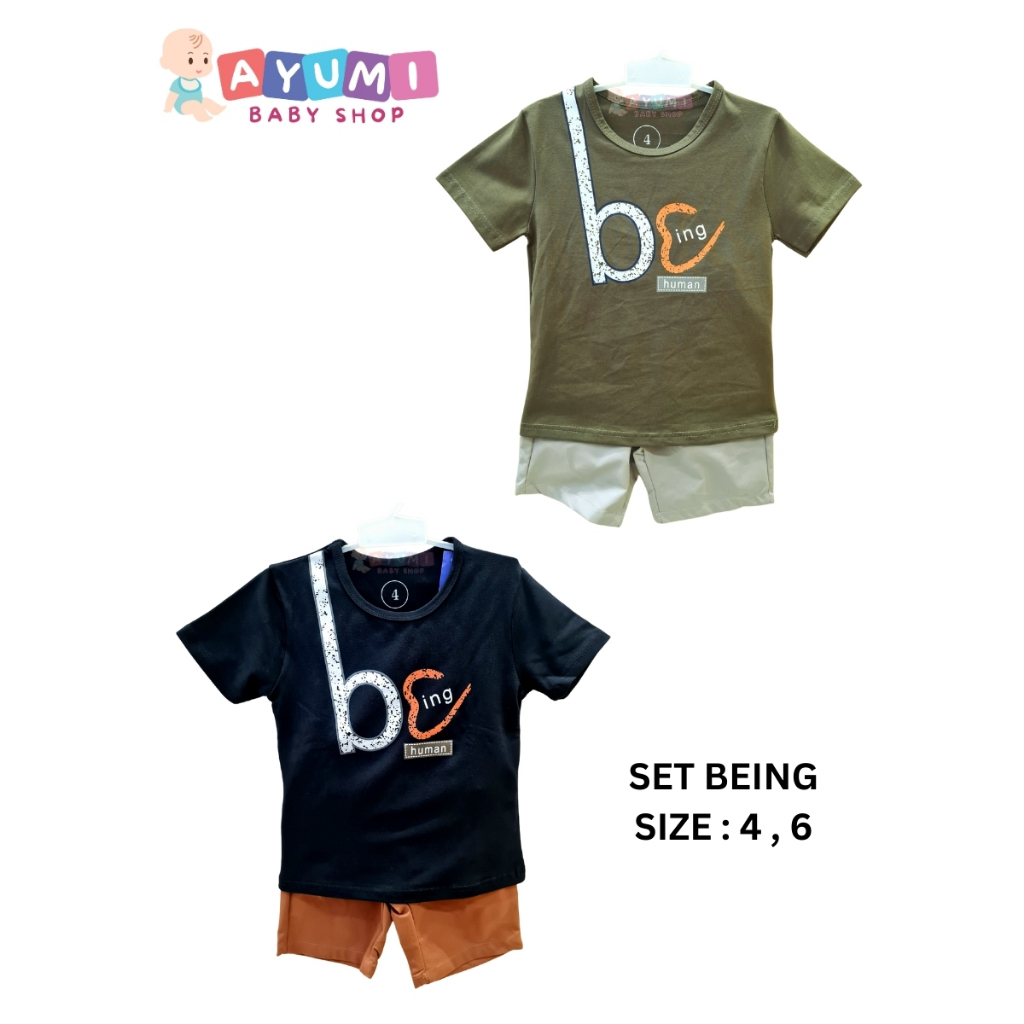 [Happy Time] SET BEING Setelan Kaos Anak Laki-Laki Lengan Pendek dan Celana Pendek MURAH Limited Sto