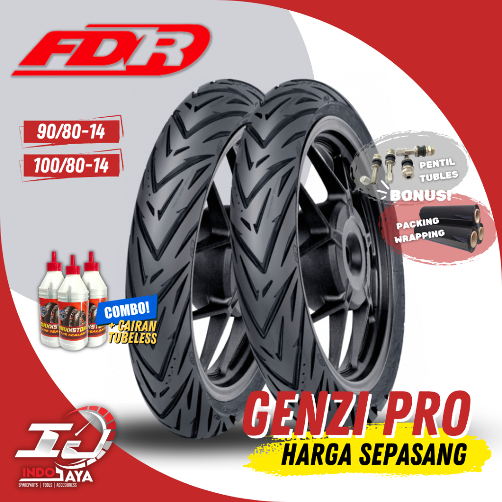 [PAKET MURAH SEPASANG] BAN FDR GENZI PRO TUBELESS (90/80-14 & 100/80-14) FDR ORIGINAL / BAN LUAR MOT