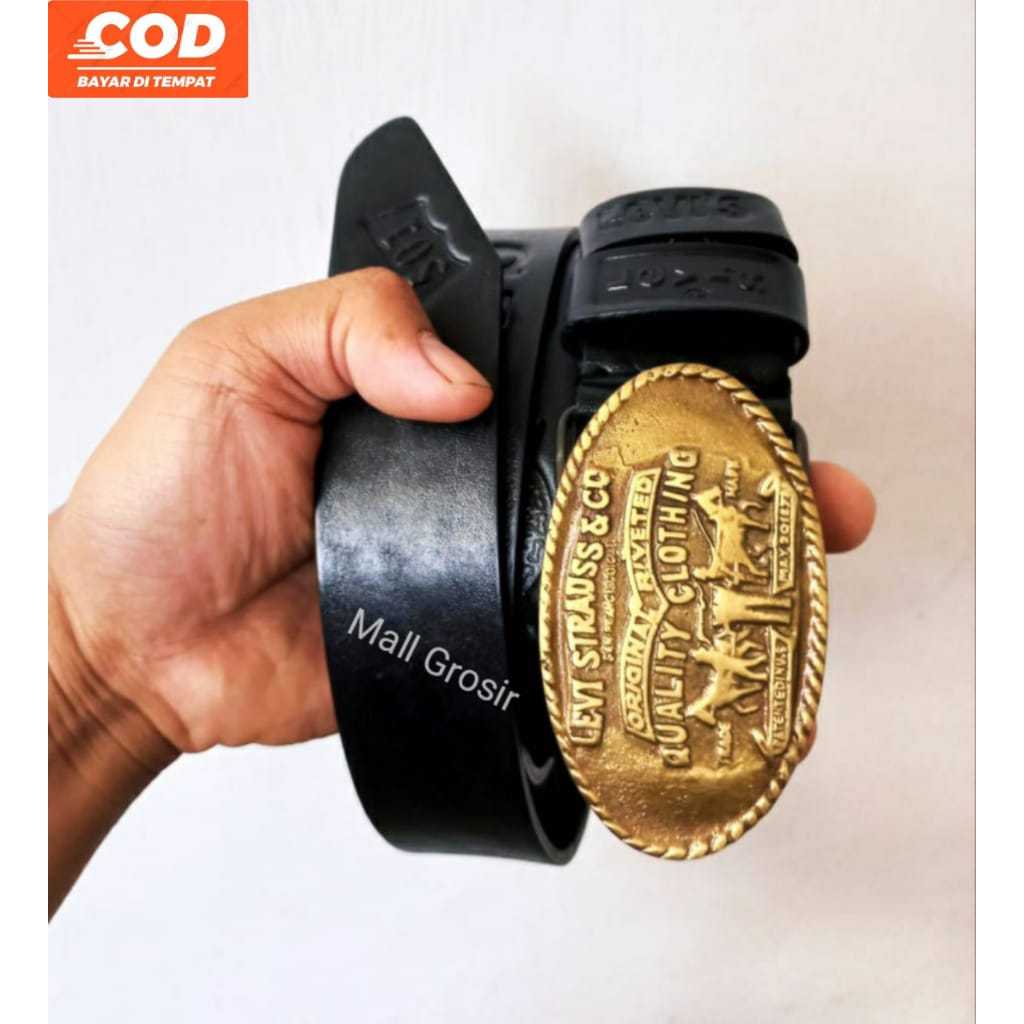 Ikat Pinggang Pria Kulit Asli Original LV21 Black Tebal dan Kokoh 1 Lapis 100% Kulit Asli