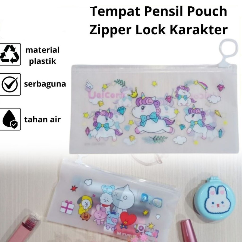 

TEMPAT PENSIL PULPEN TRANSPARAN Ziplock Gambar Karakter Pouch Zip Lock Penyimpanan Alat Tulis Makeup