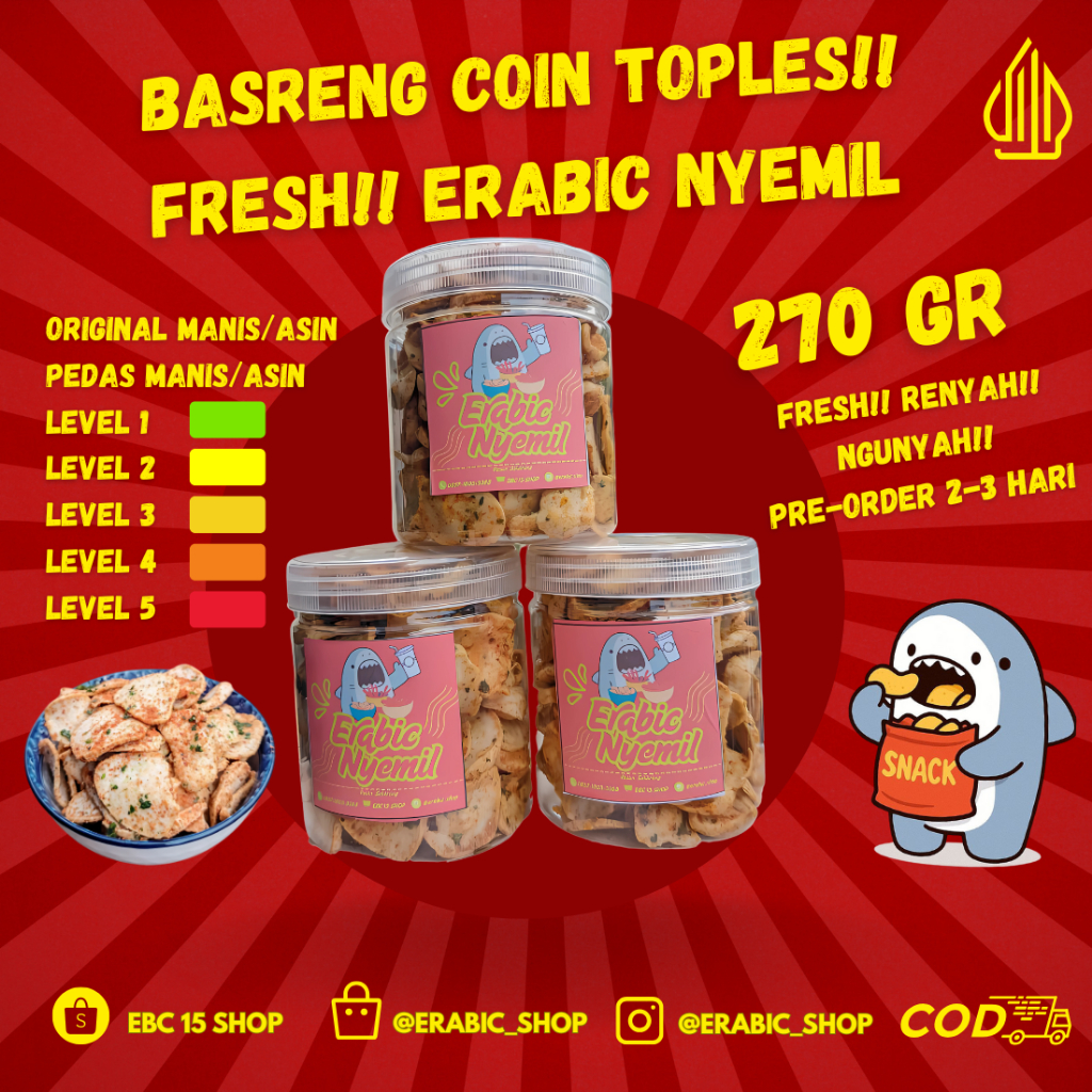 

Basreng Coin Pedas Manis/Asin!! Toples 270 gr. By Erabic Shop