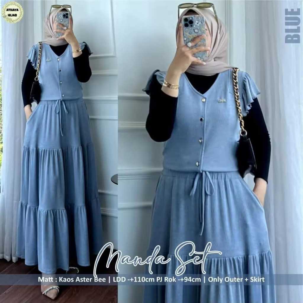 TANPA INNER  MANDA SET ROK OUTER RIB KNIT L XL XXL // SETELAN OUTER POLOS // ONE SET POLOS WANITA KA