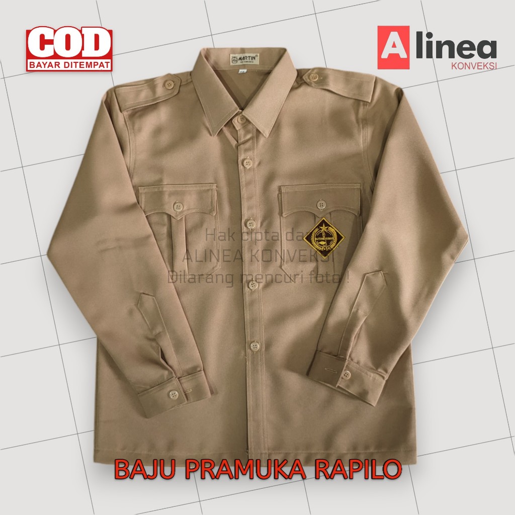 Baju Pramuka Rapilo Lengan Panjang – Seragam Pembina SMP SMA – Coklat Susu – Jahitan Rapi