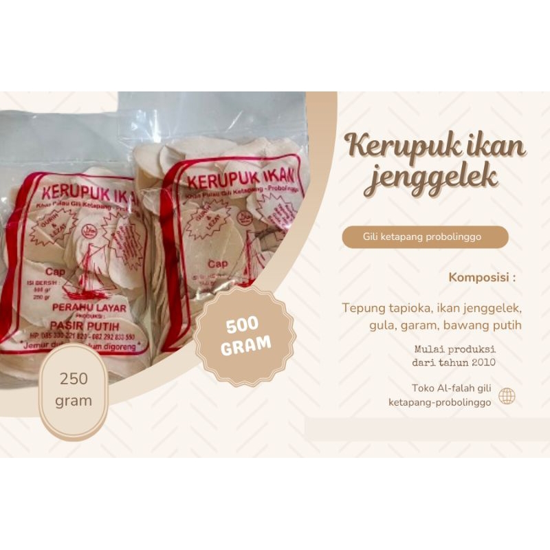 

Kerupuk ikan jenggelek,Cap perahu layar, khas gili ketapang