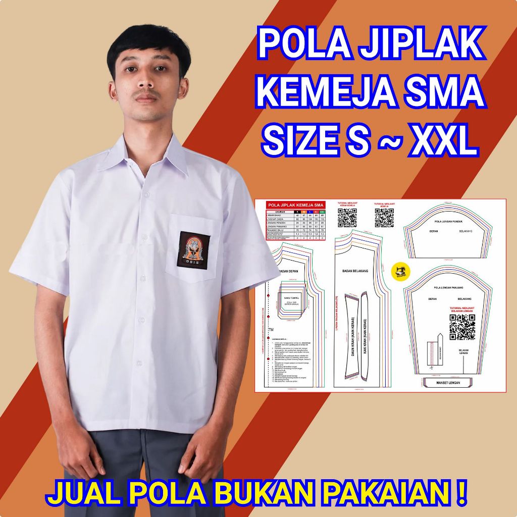 POLA JIPLAK KEMEJA SMA | POLA MENJAHIT SEWING PATTERN