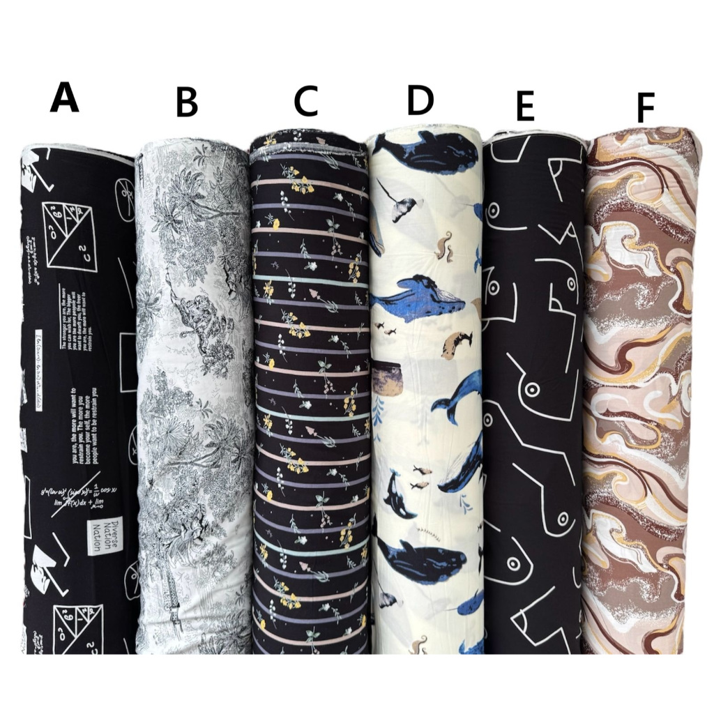 Kain katun rayon viscose premium motif rumus hitam motif bunga salur motif abstrak terbaru best sell