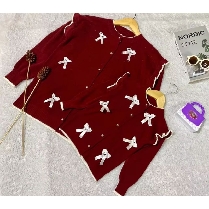 Poppy Cardingan Rajut Pita Couple Ibu Dan Anak / Baju Couple Ibu Dan Anak Perempuan / Sweater Couple
