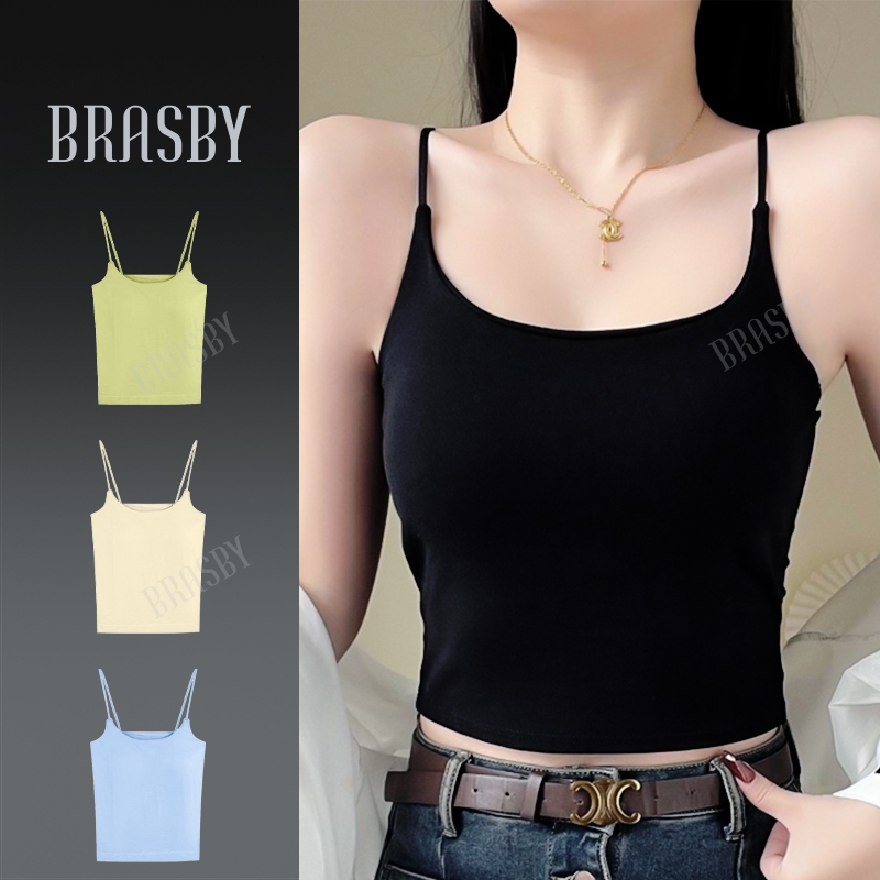 BRASBY (2pcs) Tanktop Bra With Cup BH Tank top Tali Kecil Singlet Atasan Wanita Motif Polos Ukuran P