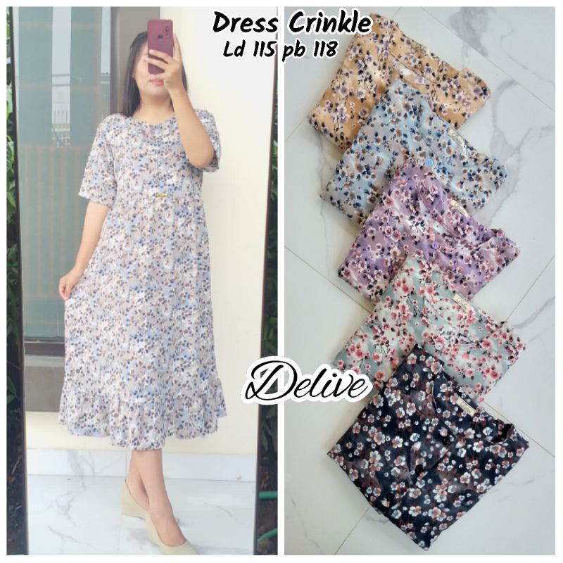 Dress Crinkle Motif bunga//Dress lengan pendek//Homey dress crinkle
