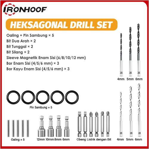 IRONHOOF Impact Wrench Set Mata Bor Heksagonal Drill Set