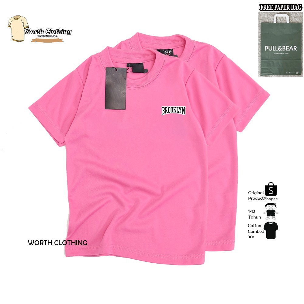 { FREE PAPER BAG }  Baju Kaos Anak Brooklyn Pink / Kaos anak laki laki & perempuan / Kaos anak kekin