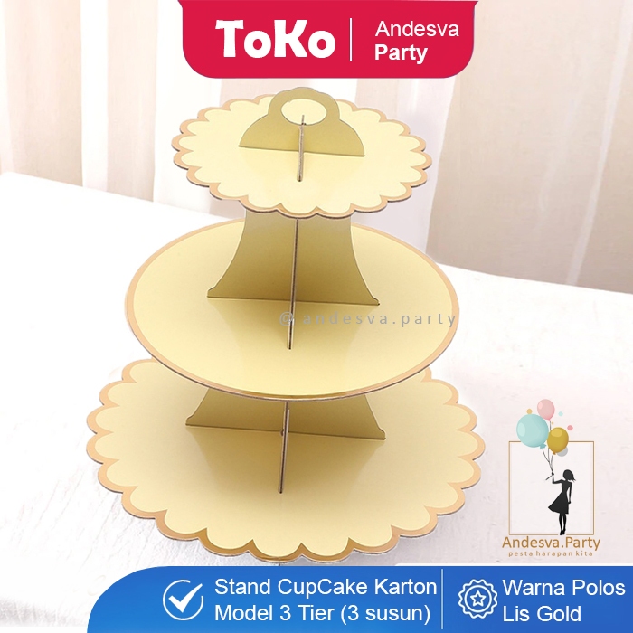 Cake Stand KUNING Polos List Gold / 3 Tier Cupcake Stand / standing cupcake polos / Tatakan cupcake