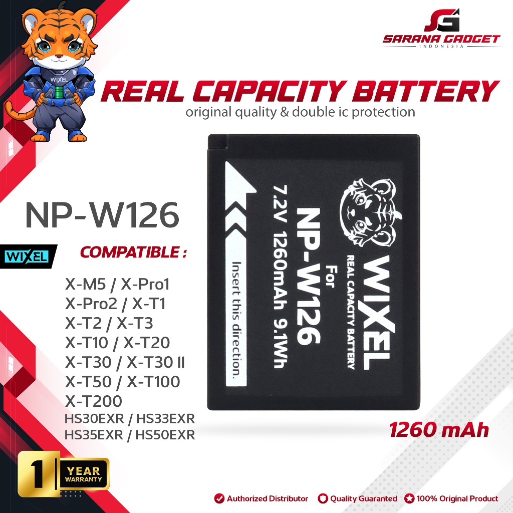 WIXEL Baterai Kamera NP-W126 for Fujifilm X-M5 / X-Pro1 / X-Pro2 / X-T1 / X-T2 / X-T3 / X-T10 / X-T2