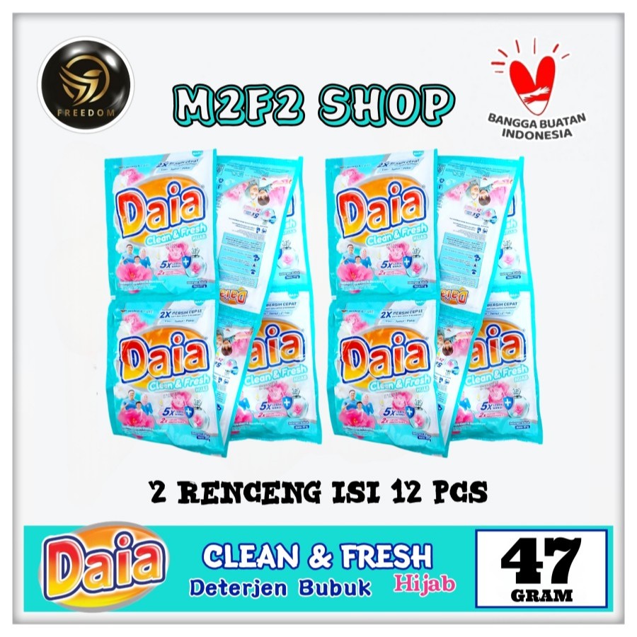Daia Clean & Fresh Hijab Detergent Bubuk Sabun Cuci Baju Sachet - 47 gr (Kemasan 2 Renceng)
