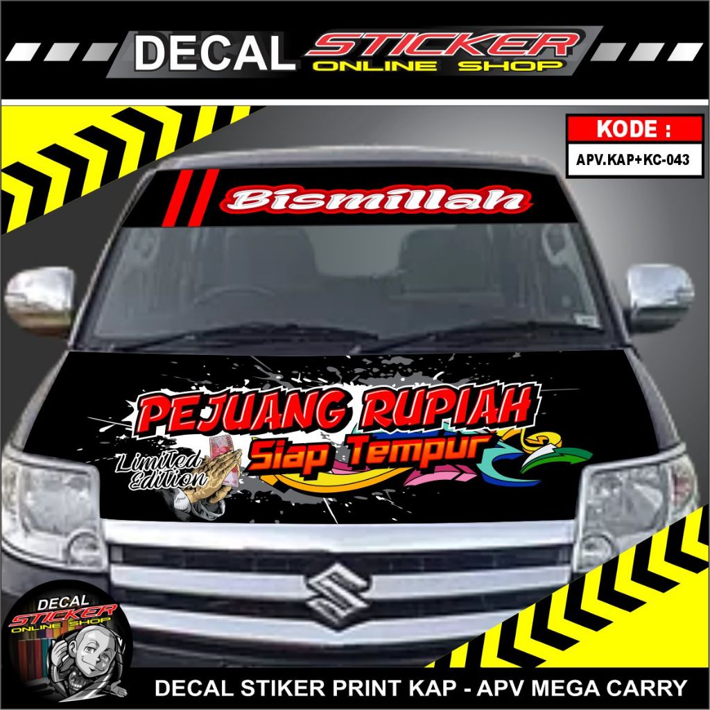 DECAL KAP DEPAN + KACA ATAS APV PICKUP STIKER VARIASI MOBIL MEGA CARRY CUSTOM KEREN