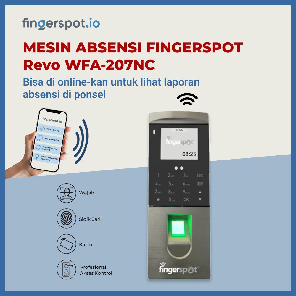 Paket Online Mesin Absensi Finger Print (Sidik Jari) Fingerspot Revo WFA-207NC WIFI & Aplikasi Finge