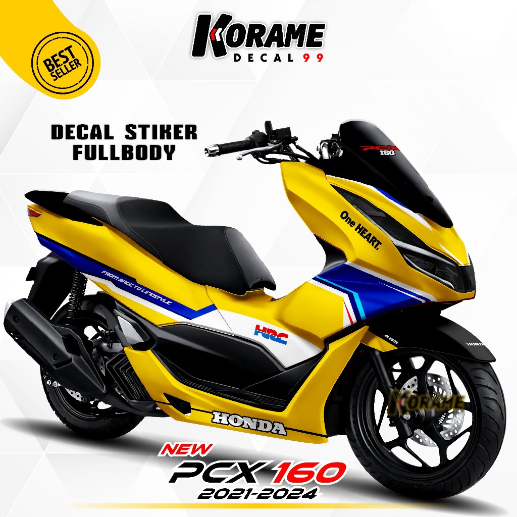 Decal PCX 160 2021 2022 2023 2024 - Motif HRC Warna Kuning Fullbody