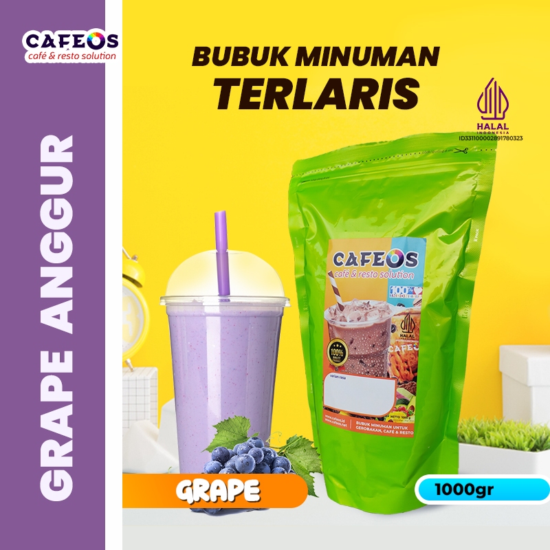 

CAFEOS Bubuk Minuman Aneka Rasa Grape Buah Anggur Kemasan 1 KG Gratis Resep