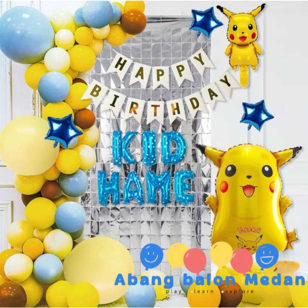 PIKACU GARLAND DECORATION SET/DEKORASI ULTAH POKEMON/BALON FOIL BIRTHDAY ANAK