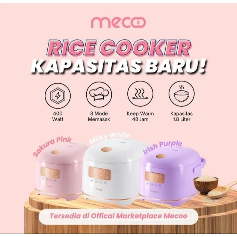 Mecoo Aesthetic Rice Cooker Low Carbo 400 Low Watt 1,8L