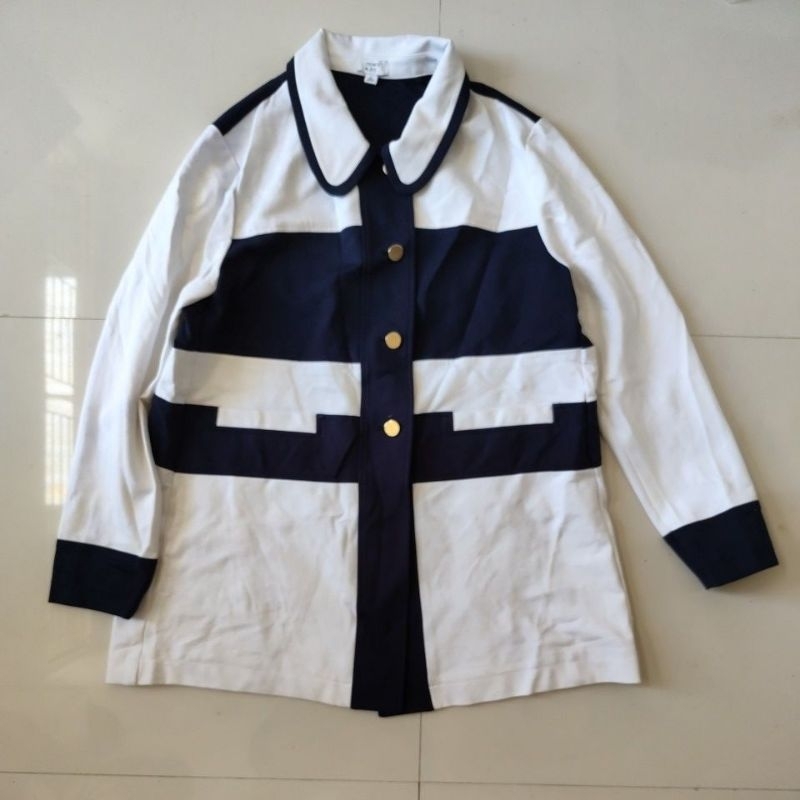 Defeck Jaket Panjang Outer Long Coat Putih Navy Branded