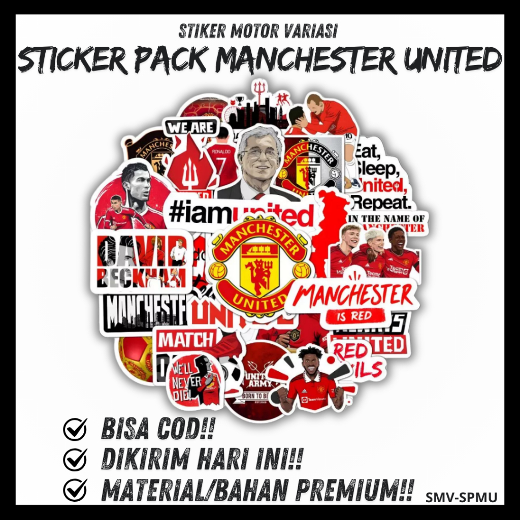 

Sticker Pack MANCHESTER UNITED Aesthetic Vinyl Waterproof Dekorasi Laptop Koper TUMBLER HELM