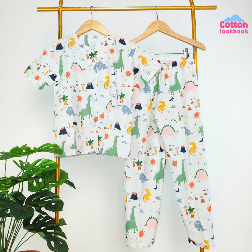 [BEST SELLER] COTTON LOOKBOOK - PIYAMA REMAJA LAKI LAKI MOTIF DINO WHITE 10-15 TAHUN / SMP SIZE XL 1