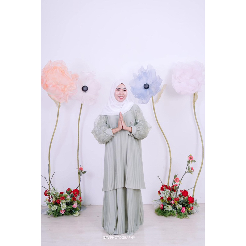 dress brukat Lebaran sage
