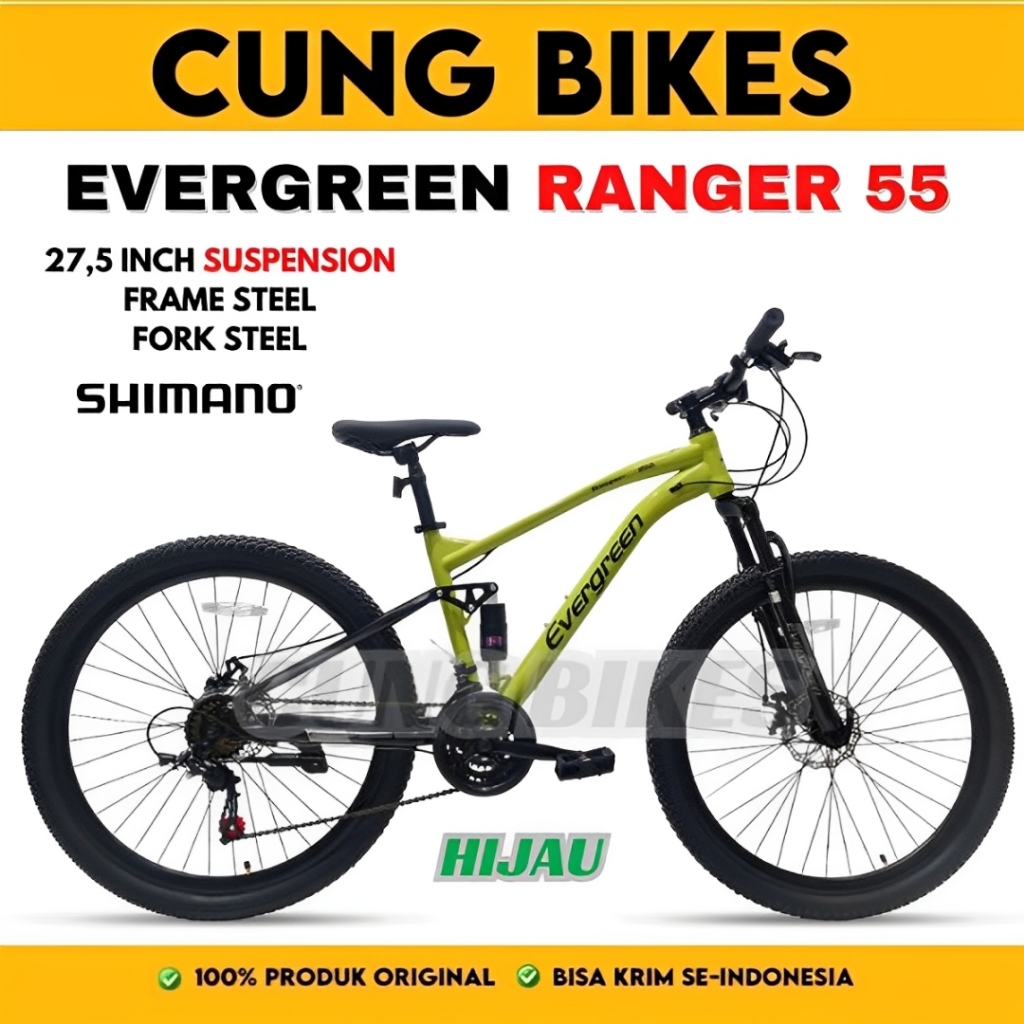 Sepeda Gunung Evergreen Ranger R55 R50 R35 Full Suspension Shifter 3 x 7 Speed Shimano MTB 26 27,5"